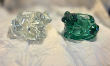 2 Vtg Indiana Glass Frog Tea Light Candle Holders Clear Crystal Emerald Green picture