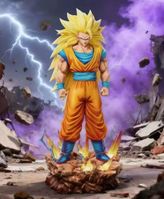 35cm Dragon Ball Z Super Sayian3 Son Goku Figure LED Base PVC Anime Statue W/Box picture