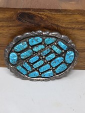 G&L Leekity Zuni Sterling Silver Turquoise Belt Buckle 20 Stones picture