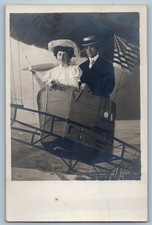 c1910's Couple USA Airship Surreal Patriotic RPPC Photo Antique Posted Postcard picture