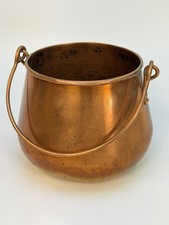Vintage Antique Solid Copper Cauldron Kettle Pot Brass Handle Planter 6.5