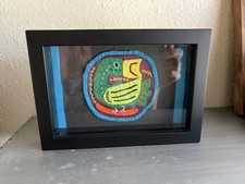 Vintage Kuna Mola Textile Art San Blas Panama Bird Patch Framed Glass 6.5”x4.5” picture