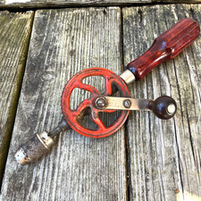 Vintage Mohawk 11” Manual Hand Crank Drill w/ Wood Handle Made in USA 1930-1950s picture