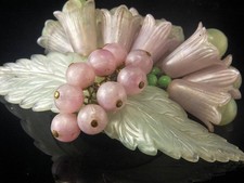 RARE EARLY MIRIAM HASKELL GRAPE TRUMPET FLOWER BEAD LUCITE DANGLE BROOCH PIN picture