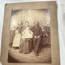Antique Sepia Family Portrait Photograph Mounted on Cardboard 1 Photo picture