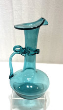 Vtg Hand Blown Aquamarine Cruet / Vase 5.75 in. Tall picture