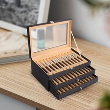 36 Slot Black PU Leather Fountain Pen Display Box Organizer with Drawer picture