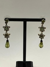 vintage dangle drop earrings with green faceted rhinestones and a teardrop bead picture