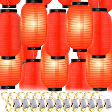 Traditional Japanese Style Red Silk Hanging Lantern Set, 24 Pcs picture