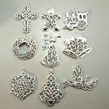 LENOX Sparkle & Scroll Multi Crystal Silverplate Christmas Ornaments Set of 9 picture