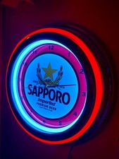Sapporo Japanese Hibachi Beer Bar Man Cave Neon Style LED Clock Advertising Sign picture