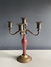 Vintage Made in Italy 5 Arm Candelabra Red Wood Brass Tone 12in Folding picture