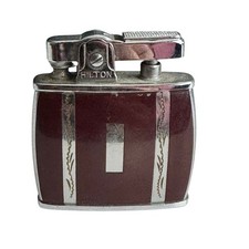 VTG Hilton Automatic Pocket Lighter Dark Burgundy Enamel Silver Tone NICE READ picture