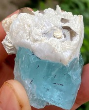72 Gm Amazing Smokey Quartz & Albite On Aquamarine Crystal From Skardu Pakistan picture