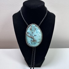 Vintage Artist Signed Sterling Silver Turquoise Bolo Tie Snake 2.25” X 3” 100g picture