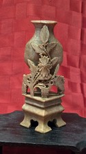 Vintage Chinese Carved Soapstone Vase Floral Openwork Scholar Decor 6.5