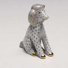 Herend Poodle Gray Fishnet Gold Bow Porcelain Figurine 16071 SVHG Hungary picture