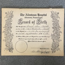 VTG 1959 Allentown Hospital PA Souvenir Birth Certificate Baby Magazine Caciolo picture
