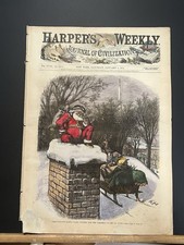 ORIGINAL 1874 THOMAS NAST HARPER’S WEEKLY HAND-COLORED SANTA CHRISTMAS COVER picture
