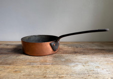 Heavy Antique Copper Saute Pan with Beveled Edges - 26cm picture
