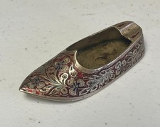 Made in India Metal Shoe-Shaped Floral Design Ashtray Collectible picture