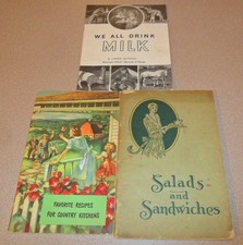 3 Cook Books, Food Books 1929 Salads and Sandwiches 1939 Milk 1945 General Mills picture