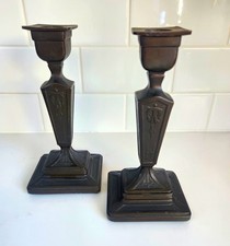 Authentic Antique Jennings Brothers Candlesticks JB 302 Art Nouveau Pair Patina picture