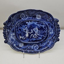 LA4 Historical Blue Staffordshire Don Quixote Tureen Tray Teresa Pansa Messenger picture
