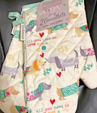 2 Pc Set- DACHSHUND Oven Mitts LOVE 💜 WIENER DOGS New HEARTS Doxie GIFTS picture