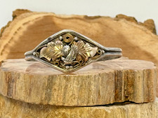 Harry B Yazzie Navajo Sterling 12k Gold Eagle Blossom Cuff Bracelet--2444.25 picture