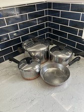 Vintage Revere Ware 1801 Copper Bottom Double Circle Logo 7-Piece Cookware Set  picture