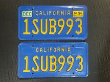 CALIFORNIA LICENSE PLATE PAIR BLUE 1SUB993 1 SUB 993 DECEMBER 1994 picture