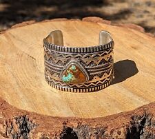Navajo Bracelet Heavy Sterling Silver Royston Turquoise Elvira Bill Sz 7.25 picture