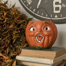 Primitive Halloween Orange Ragon House JackOLantern Pumpkin Choir Boy Bucket 5” picture