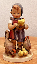 Vintage 1948 Full Bee Hummel Goebel Germany Feeding Time Figurine Girl Chickens picture