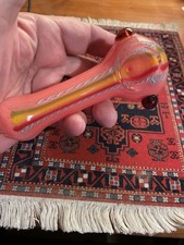 Heavy Hand Blown Glass Spoon Pipe/Green, Yellow, Red Stripes/Gray Highlights picture