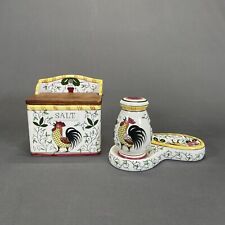 Ucagco Early Provincial Roosters and Roses Salt Box Spoon Rest and Shaker Farm picture