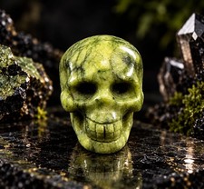 Hand Carved Green Serpentine New Jade Crystal Skull Spiritual Gemstone Sculpture picture