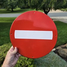 Vintage French European Heavy Porcelain Metal Sign No Entry Medium Size 11.5 In picture
