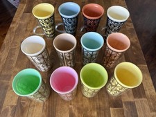 12 Vintage MCM Raffia Style Insulated Tumblers Melamine Metallic Lattice Barware picture