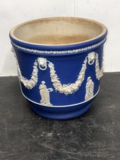 Antique Wedgwood Dark Cobalt Blue Jasperware Jardiniere Planter Lion Head 10x10 picture