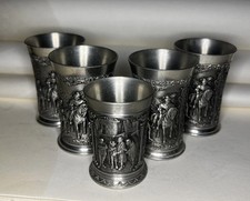 Vintage SKS West Germany Pewter Shot Glass Cup Lot 5pc 95% Zinn Knight Relief picture