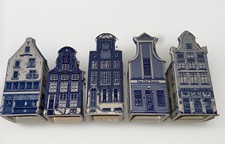 Set Of 5 1705 Series Vintage Delft Canal House Hand Painted Holland Blue White picture