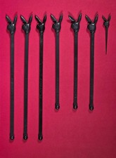 Vintage 1970s Playboy Bunny Swizzle Sticks Lot of 6 + Pick Black MCM Barware picture
