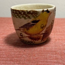 Vintage Mid-Century Otagiri Style Speckled Stoneware Yellow Finch Bird Mug Cup picture