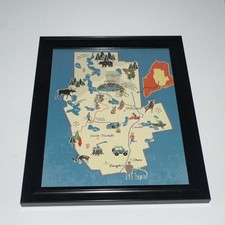 Framed Illustrated Maine Map - North Woods, Katahdin, Baxter State Park, Bangor picture