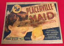 Vintage Placerville Maid Pear Crate Label Original 1930s California Fruit Art picture