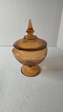Vintage Cambridge Amber Depression Glass  Lidded Compote Candy Dish Has Bubbles picture