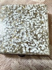 1950s Vintage Confetti Resin Lucite Pill Trinket Box Gold Tone Mid Century Case picture