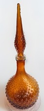 Vtg Empoli MCM Amber Glass Genie Squat Bottle Hobnail Bubble w/Stopper 25